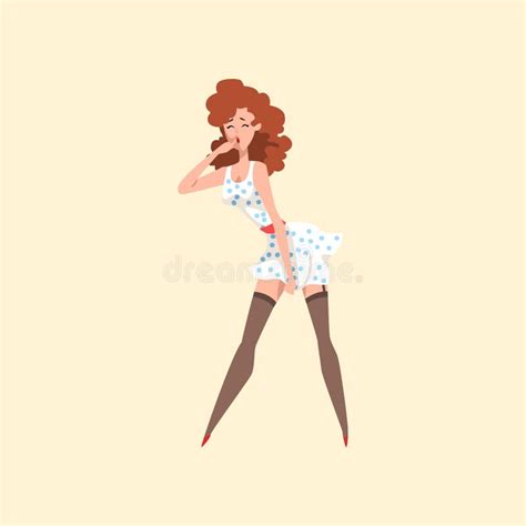 Pin Up In A Polka Dot Dress Vector Cartoon Stock Vector Illustration Of Skirt Beauty 7119843