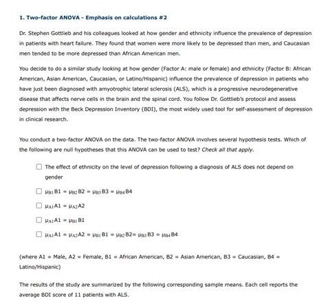 Solved 1 Two Factor ANOVA Emphasis On Calculations 2 Dr Chegg