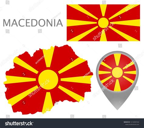 Colorful flag, map pointer and map of Macedonia in the colors of the ...