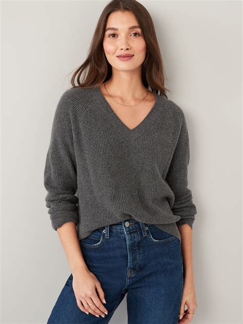 V Neck Heathered Shaker Stitch Cocoon Sweater Old Navy