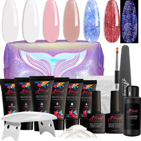 All In One Nail Extension Kit With Led Lamp Slip Solution And Glitter