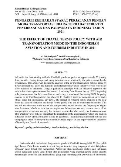 Pengaruh Kebijakan Syarat Perjalanan Dengan Moda Transportasi Udara