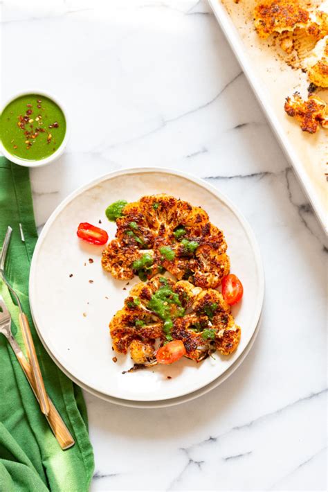 Cajun Roasted Cauliflower Steaks With Chimichurri Sauce Vegan Richa