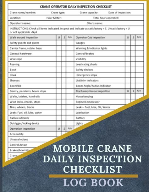 Mobile Crane Daily Inspection Checklist Log Book Crane Operator Log