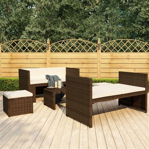 Vidaxl Delige Loungeset Met Kussens Poly Rattan Bruin