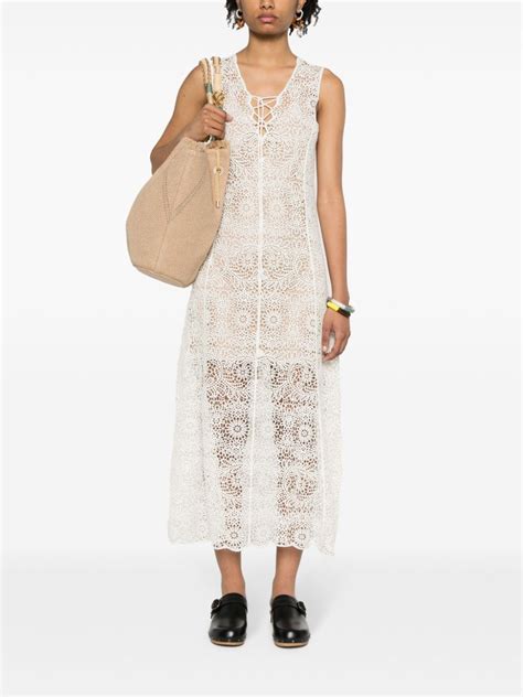 Twinset Semi Sheer Crochet Midi Dress White Farfetch