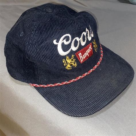 Coors Banquet Blue Corduroy Snapback With Red Rope Depop