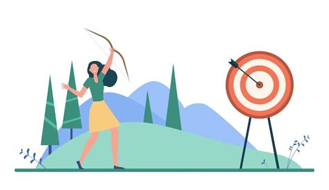 Free Vector Happy Woman Reaching Target Or Goal Arrow Achievement