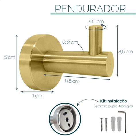 Cabide Gancho Simples Dourado Escovado De Parede Acess Rio A O Inox