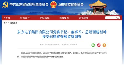 东方电子集团有限公司党委书记、董事长、总经理杨恒坤接受纪律审查和监察调查烟台市山东省纪委来源