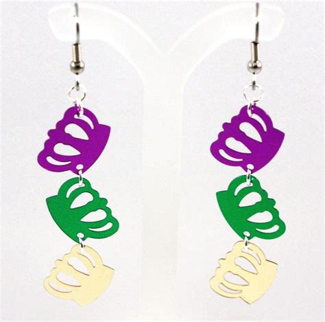 Mardi Gras Earrings Crown Earrings Purple Green And Gold Etsy