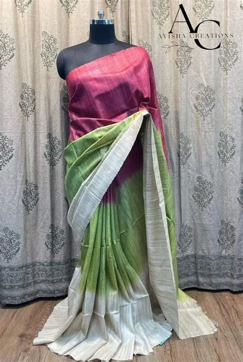 Plain Tussar Ghicha Silk Saree M With Blouse Piece At Rs In