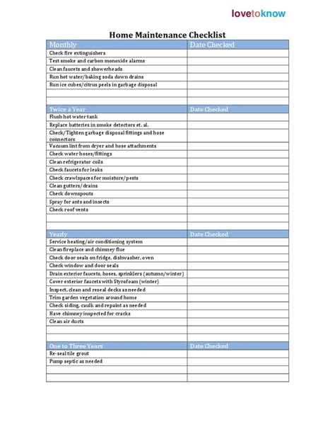 Facility Maintenance Checklist Form Excel Templates