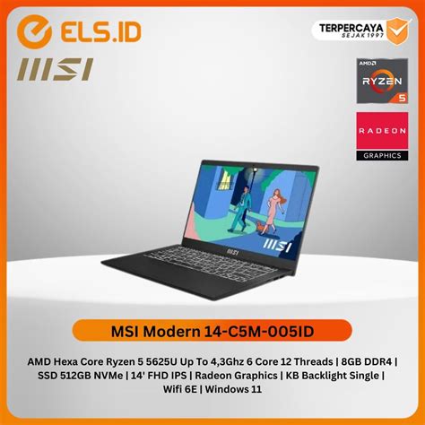 Jual Laptop MSI Modern 14 C5M 005ID AMD Ryzen 5 5625U 8GB DDR4