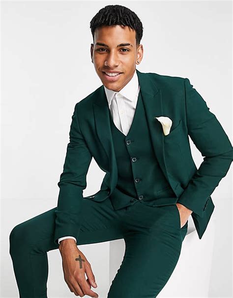 Asos Design Wedding Super Skinny Suit Jacket In Green Wool Blend Mini