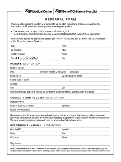 Fillable Online Referral Form Ucsf Healthprovider Referral Form For