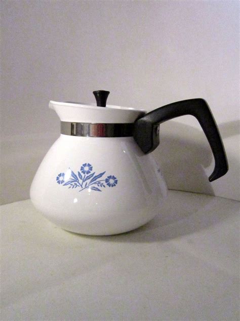 Corning Ware Teapot Blue Cornflower 6 Cup Tea Pot Kettle Metal Lid