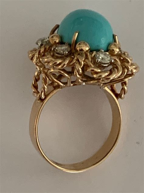 3475 – Yellow Gold Turquoise Diamond Ring