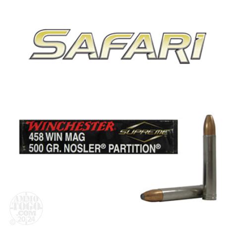 458 Winchester Mag Ammo 20 Rounds Of 500 Grain Nosler Partition By