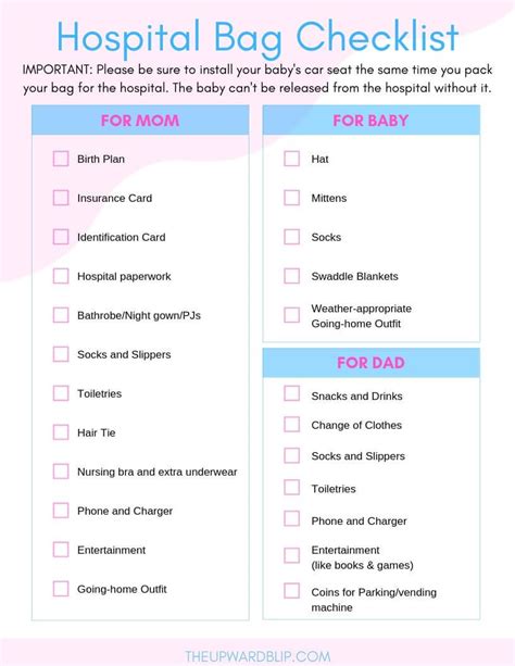 Hospital Bag Checklists For Mom Baby Dad Free Printables