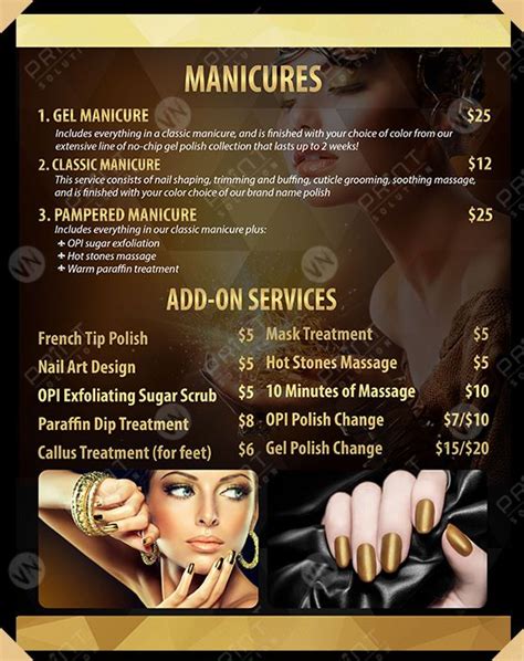 2 Pages Menus Page 1 Nails Salon Printing For Nails Salon