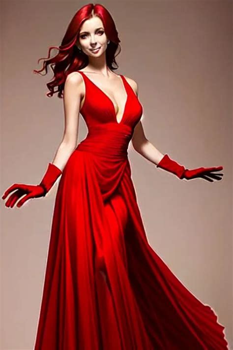 A Beautiful Woman In Red Deep V Neck Sleeveless Chif Openart