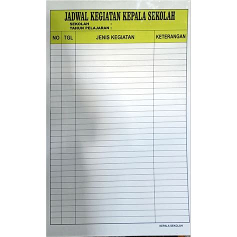 Jual Papan Data Jadwal Kegiatan Kepala Sekolah Papan Data Agenda