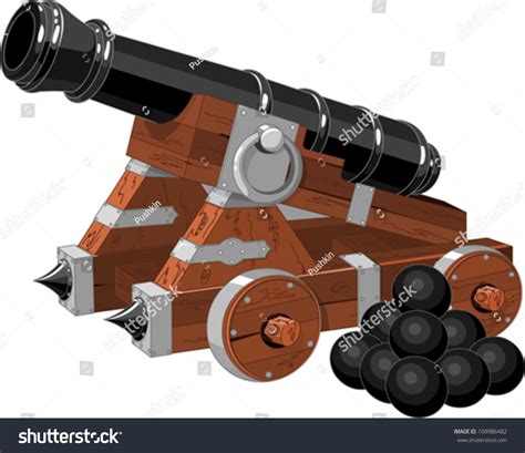 Old Pirate Ship Cannon And Cannon Balls Stock Vector Illustration ...