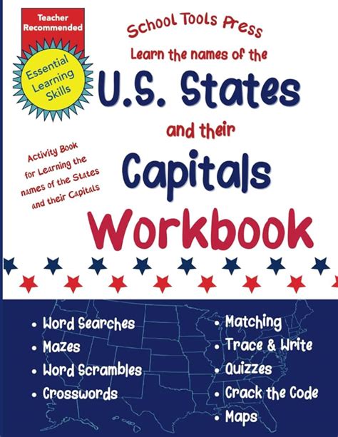 U S States And Capitals Workbook Activity Book For Learning The