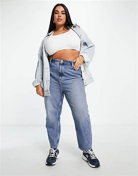 River Island Plus High Rise Mom Jean In Blue Asos