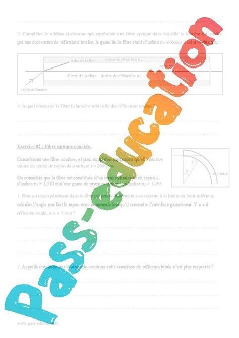 Fibre optique Rayon lumineux Terminale Exercices corrigés PDF à