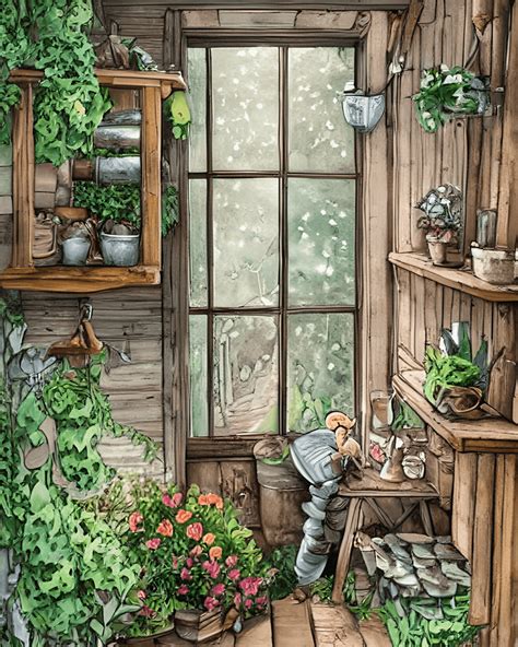 Fantasy Garden Shed Watercolor Painting Creative Fabrica