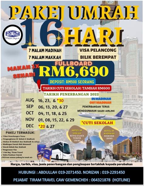 PAKEJ UMRAH 16 HARI TIRAM TRAVEL SDN BHD CAWANGAN GEMENCHEH