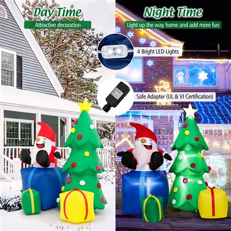 Tangkula 7 Ft Lighted Christmas Inflatable Santa Claus And Christmas Tre