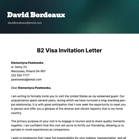 Invitation Letter For B Visa For Parents