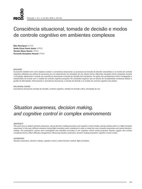 Pdf Tomada De Decisão E Modos De Controle Congnitivo Em Ambientes Complexos Dokumen Tips