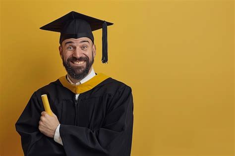 Premium Photo Happy Handsome Man In Graduation Cap And Gown Over