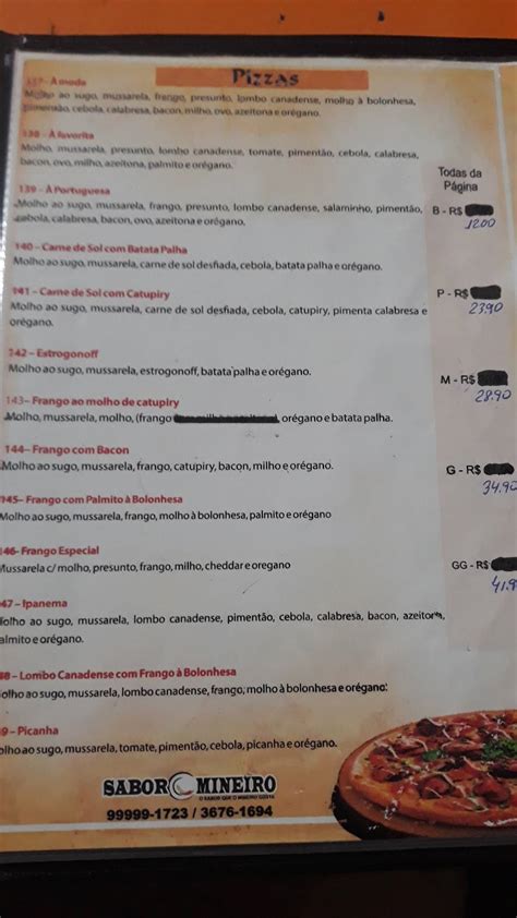 Menu em Restaurante e Pizzaria Sabor Mineiro Unaí