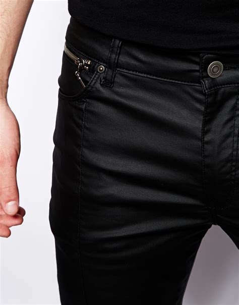 Asos Super Skinny Jeans In Leather Look In Black For Men Lyst