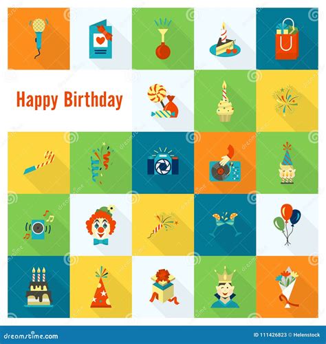 Happy Birthday Icons Set Stock Vector Illustration Of Congratulations