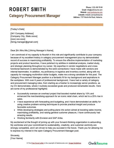 Category Procurement Manager Cover Letter Examples QwikResume