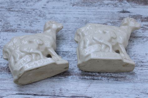 Vintage Mccoy Pottery Creamy White Sheep Figural Planters Pair Country