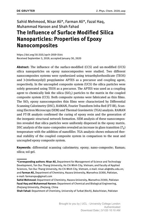 PDF The Influence Of Surface Modified Silica Nanoparticles