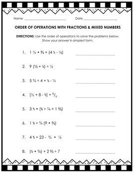 Order Of Operations Fractions Worksheet Education Worksheets