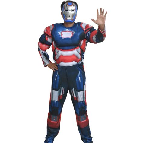 New Arrival Men Blue Iron Man Cosplay Costume Adult Muscle Jumpsuit