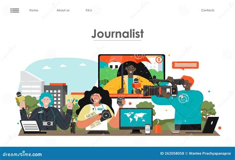 Journalist Broadcast Tv Media News Landing Page Stock Vector