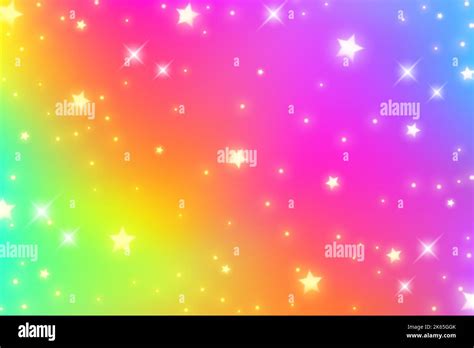 Fondo de fantasía arco iris Brillante cielo multicolor con estrellas y