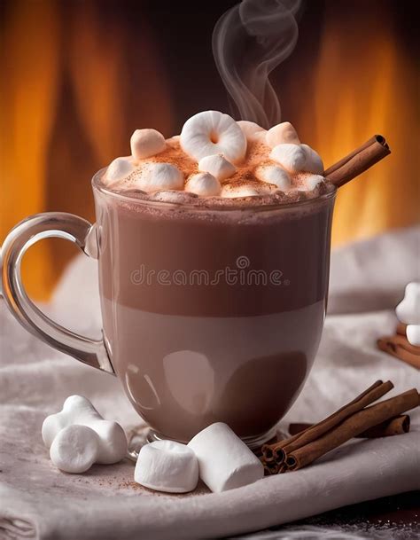 Warm Cup Of Hot Chocolate With Whipped Cream And Cinnamon Served Indoors During Winter Evenings