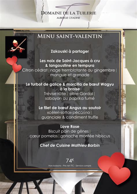 Menu Saint Valentin Domaine De La Tuilerie