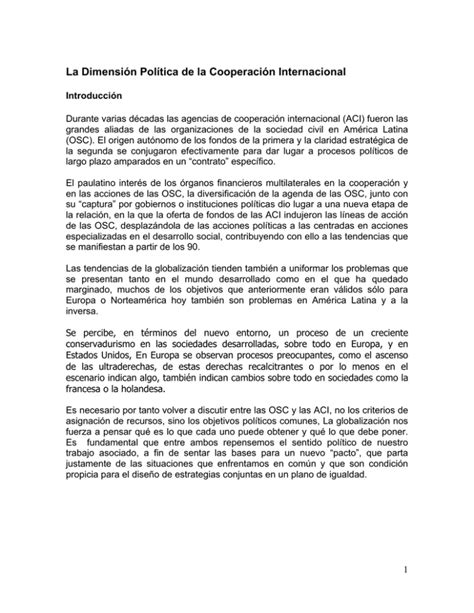 La Dimensión Política de la Cooperación